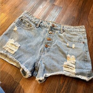 Forever 21 Light Blue Distressed Jean Shorts